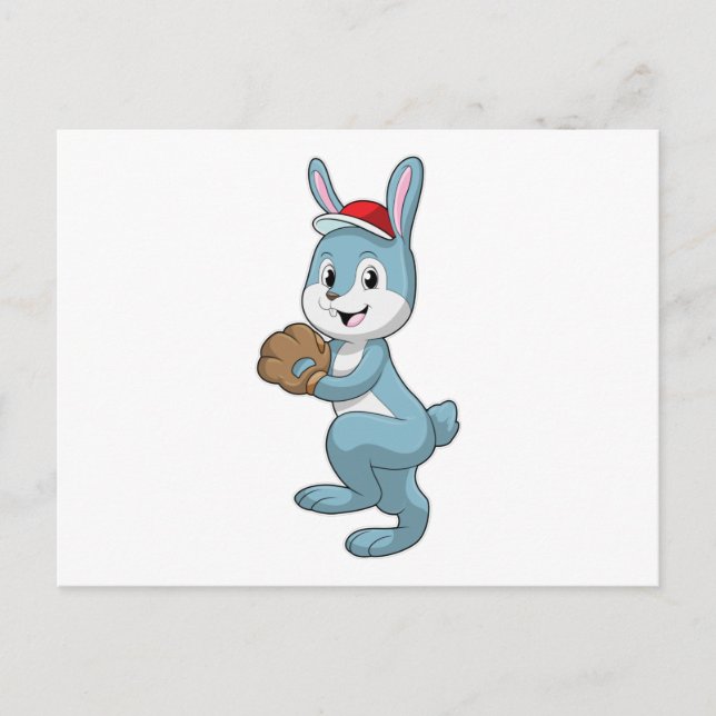 Carte Postale Lapin au baseball avec gant de baseball (Devant)