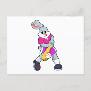 Carte Postale Lapin au baseball avec une batte de baseball