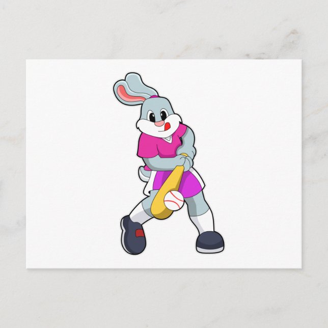 Carte Postale Lapin au baseball avec une batte de baseball (Devant)