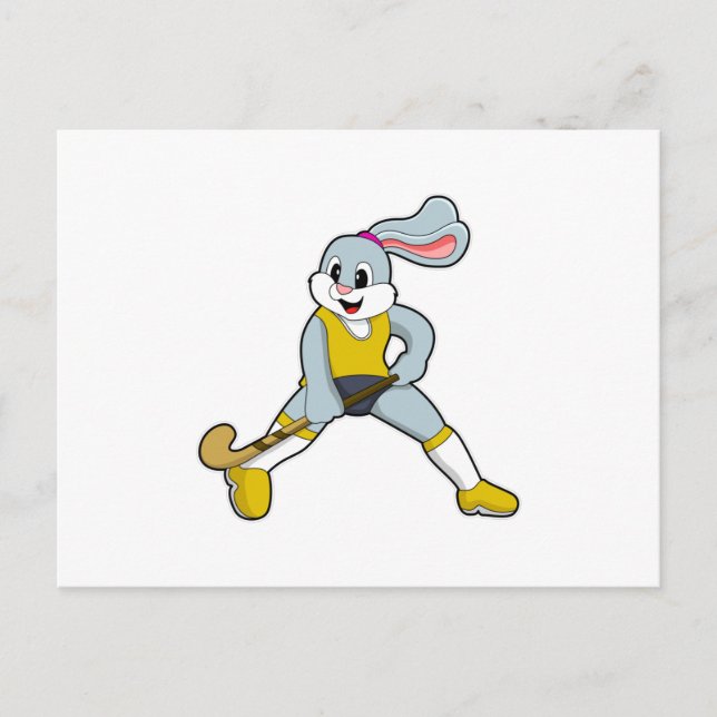 Carte Postale Lapin au hockey avec une batte de hockey (Devant)