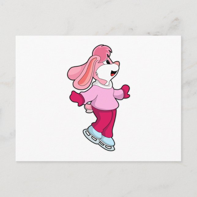 Carte Postale Lapin au patinage sur glace avec des patins à glac (Devant)