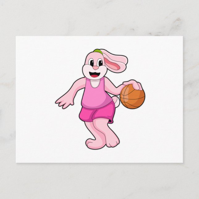 Carte Postale Lapin au sport de basket-ball (Devant)