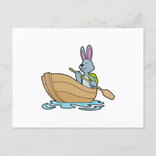 Carte Postale Lapin avec bateau et pagaie