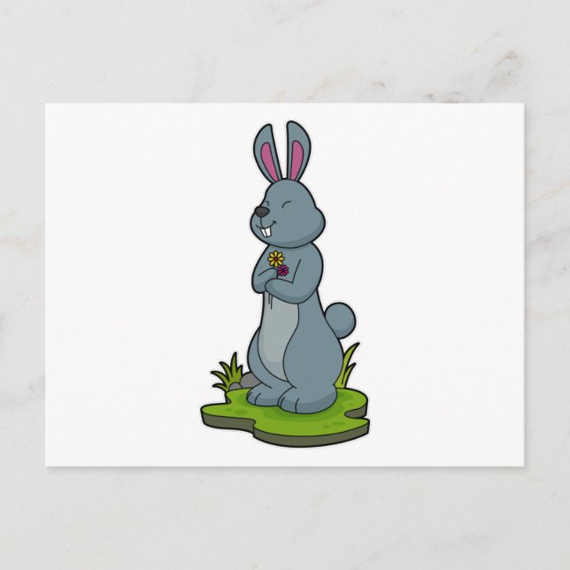 Carte Postale Lapin avec des fleurs (Devant)