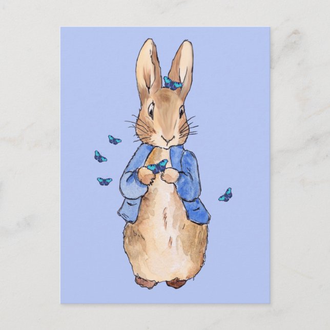 Carte Postale Lapin avec papillons Merci (Devant)