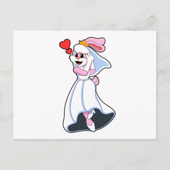 Carte Postale Lapin avec robe de mariée et couronne (Devant)