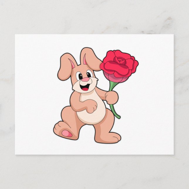 Carte Postale Lapin avec Rose rouge (Devant)