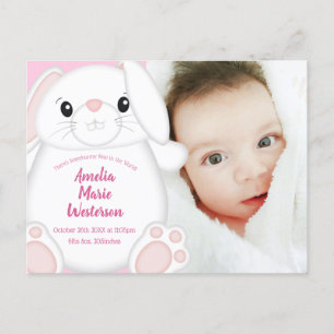 Carte Postale Lapin Baby shower rose