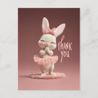 Carte Postale Lapin Bébé Adorable en Tutu Rose Merci
