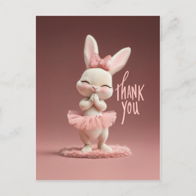 Carte Postale Lapin Bébé Adorable en Tutu Rose Merci (Devant)