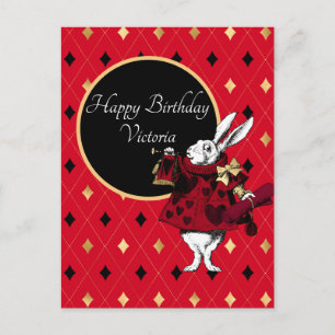 Carte Postale Lapin blanc à l'anniversaire rouge