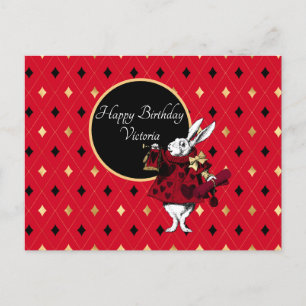 Carte Postale Lapin blanc à l'anniversaire rouge