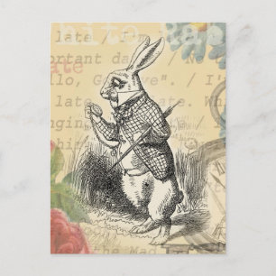 Carte Postale Lapin Blanc Alice au Pays des Merveilles Art