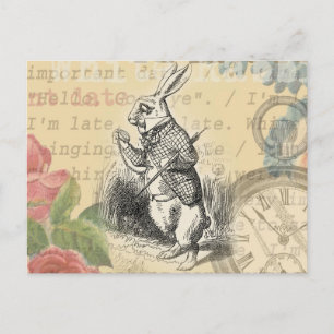 Carte Postale Lapin Blanc Aventures d'Alice au Pays des Merveill