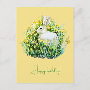 Carte Postale Lapin blanc et fleurs