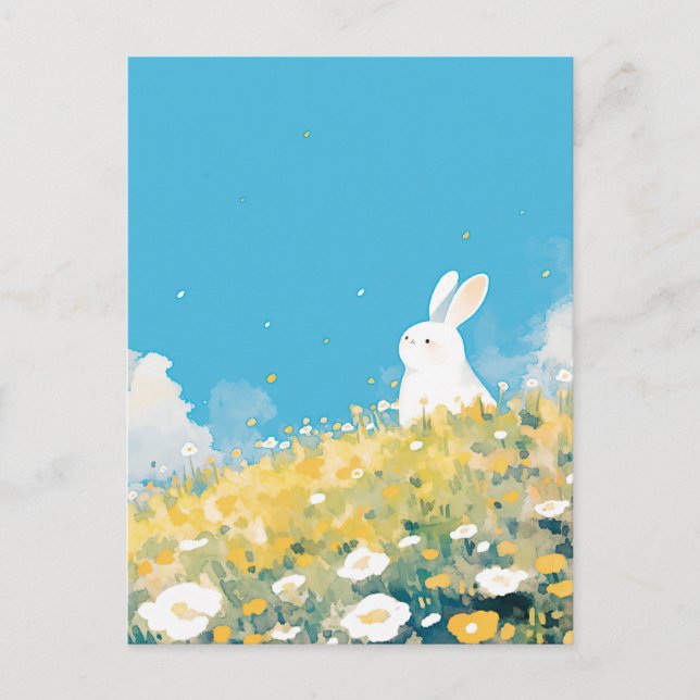 Carte Postale Lapin Blanc Sucré sur Versant Ensoleillé (Devant)