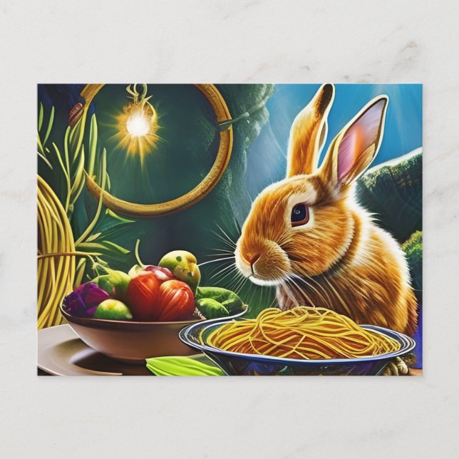 Carte Postale Lapin Brown Avec Un Bowl Plein De Spaghetti (Devant)
