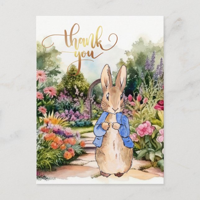 Carte Postale Lapin classique dans le jardin Merci (Devant)