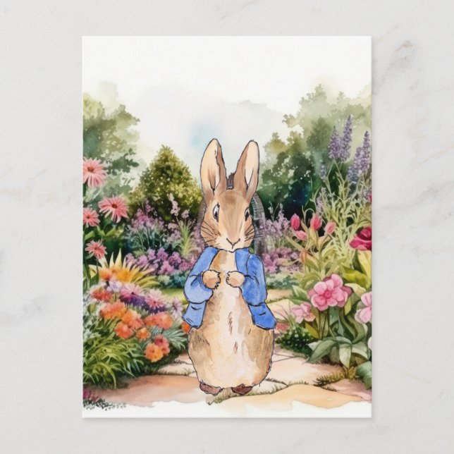 Carte Postale Lapin classique dans son jardin (Devant)