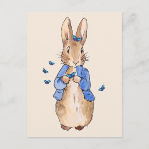 Carte Postale Lapin classique dans une veste bleue avec papillon