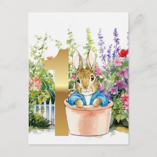 Carte Postale Lapin classique Premier anniversaire (Devant)