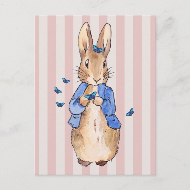 Carte Postale Lapin classique rayures rose et crème (Devant)