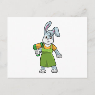 Carte Postale Lapin coiffeur avec sèche-cheveux