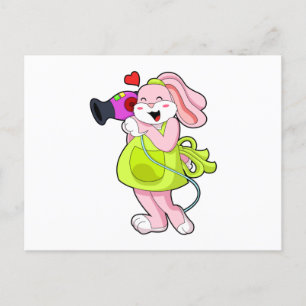Carte Postale Lapin coiffeur avec sèche-cheveux
