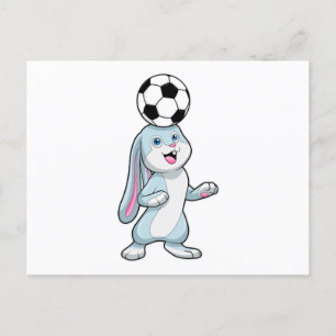 Carte Postale Lapin comme joueur de football avec balle de footb