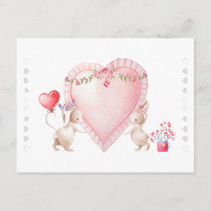 Carte Postale Lapin d'amour personnalisé à l'aquarelle douce