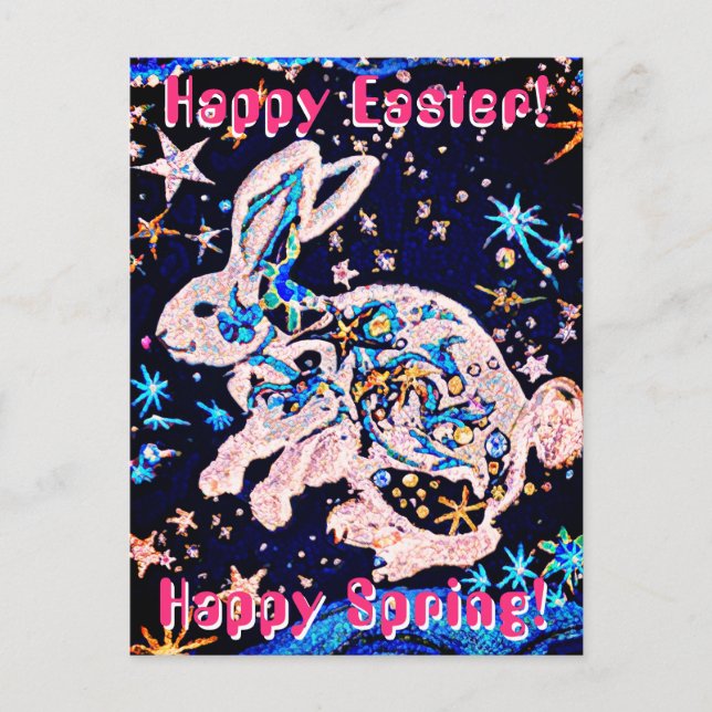 Carte Postale Lapin dans le ciel avec étoiles (Devant)