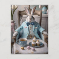 Lapin dans un manteau bleu et noeud papillon