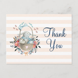 Carte Postale Lapin dans un panier avec Oeufs Party Merci