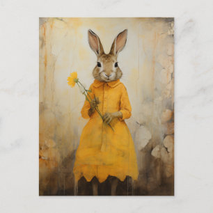 Carte Postale Lapin dans une robe jaune avec une fleur jaune