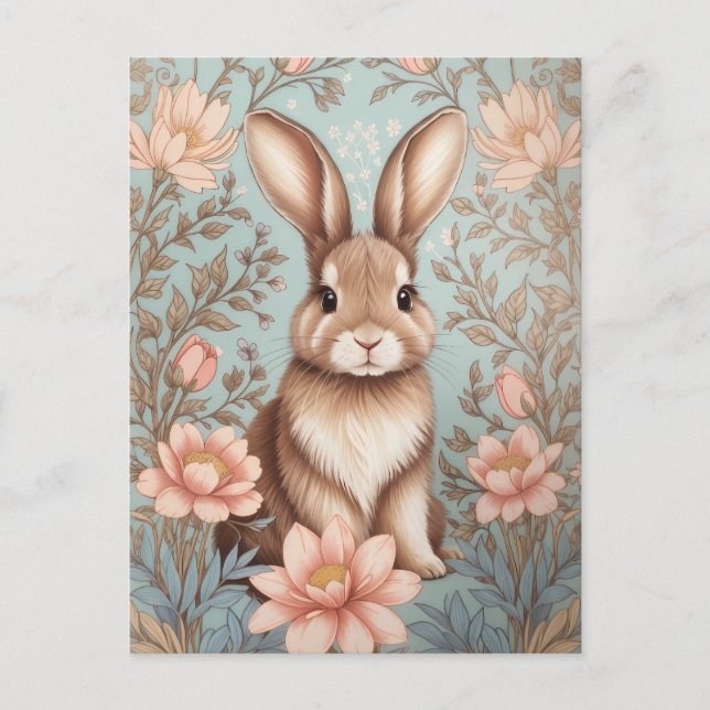 Carte Postale Lapin de bébé mignon floral pastel  (Devant)