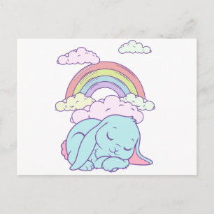 Carte Postale Lapin de dessin animé mignon Kawaii Arc-en-ciel