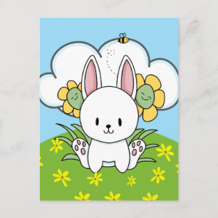 Carte Postale Lapin De Dessin Et Fleurs Joyeuses