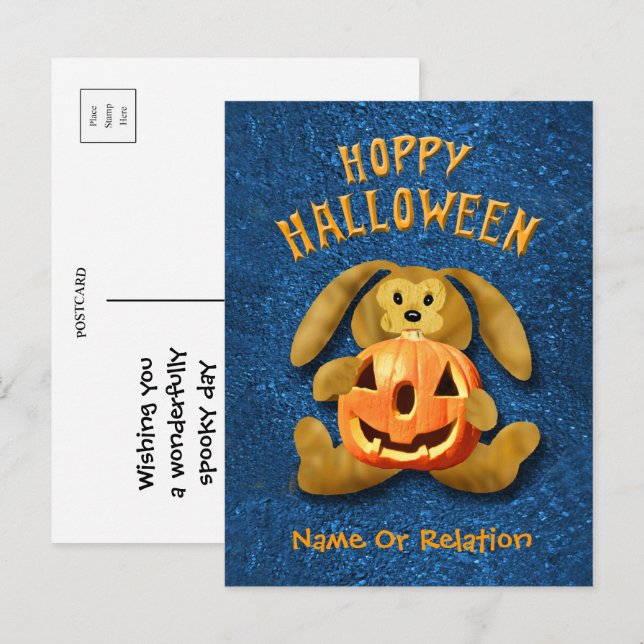 Carte Postale Lapin de Halloween Hoppy avec Jack-o-Lantern (Devant / Derrière)