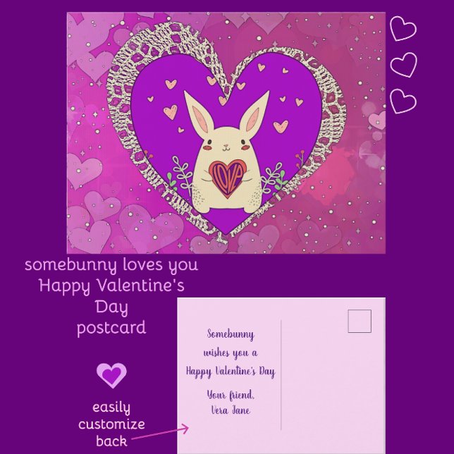 Carte Postale Lapin de la Saint Valentin avec coeur d'amour (Somebunny loves you!
Happy Valentine's Day
postcard)