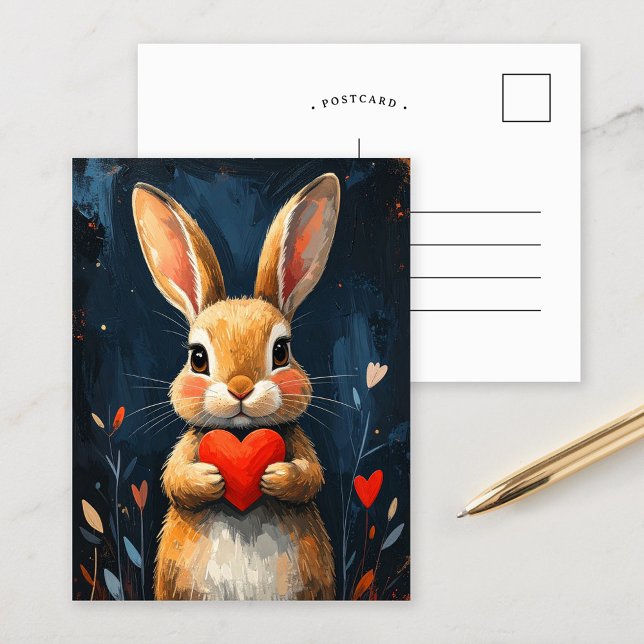 Carte Postale Lapin de la Saint-Valentin Moderne et Mignon (Créateur téléchargé)