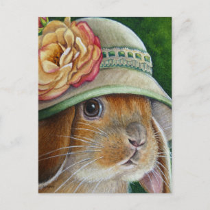 Carte Postale Lapin de lapin Brown en Bonnet d'aquarelle de prin