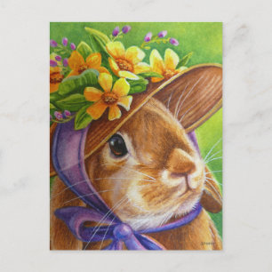 Carte Postale Lapin de Lop Earl Brown dans Bonnet Watercolor Art