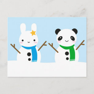 Carte Postale Lapin de neige et panda de neige