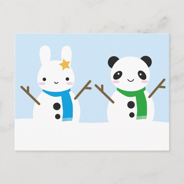 Carte Postale Lapin de neige et panda de neige (Devant)