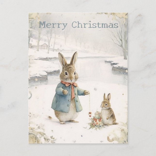Carte Postale Lapin de Noël Peter Vintage (Devant)