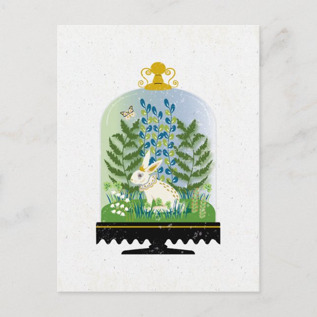 Carte Postale Lapin de Pâques botanique sous cloche 3 (Devant)
