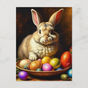 Carte Postale Lapin de Pâques Brown baroque avec oeufs