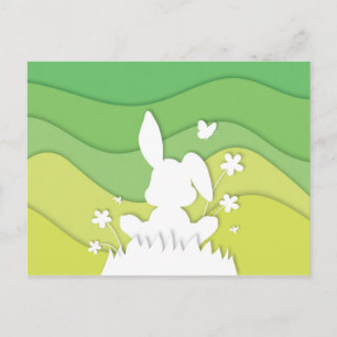 Carte Postale Lapin de Pâques dans la prairie, nature heureuse d