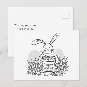 Carte Postale Lapin de Pâques Dessiné à la Main Style de Colorat