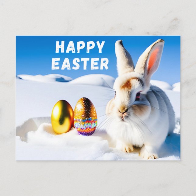 Carte Postale Lapin de Pâques en neige (Devant)